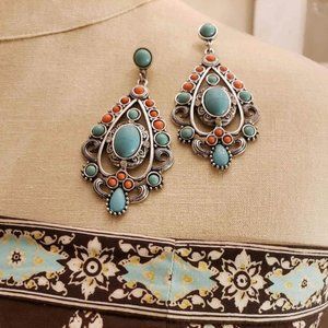 Turquoise and Coral Colored Earrings